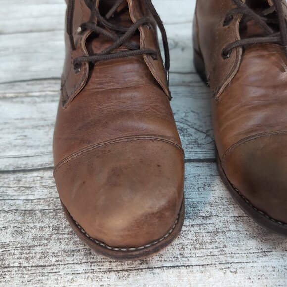 Vintage Brown Leather Lace-Up Cap Toe Boots – Men’s EU 42 Handmade Style - Picture 3 of 9